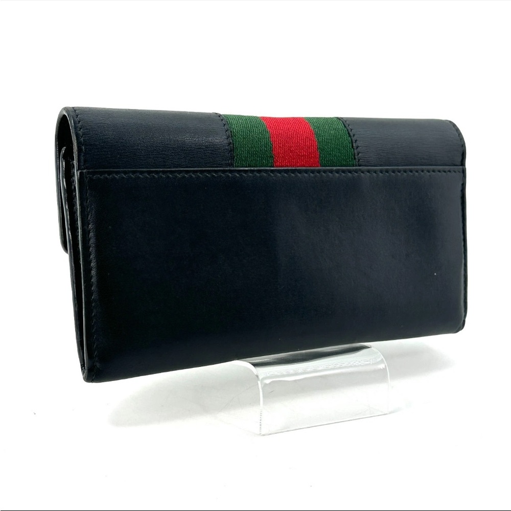 Authentic GUCCI Black Leather Signature Web Sylvie Red & Green Long Wallet - Picture 3 of 9